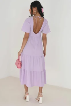 Midi Dresses*Brave Soul V-Neck Flutter Sleeve Tiered Midi Dress Lilac