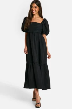 Smock Dresses*boohoo Volume Puff Sleeve Midaxi Dress black