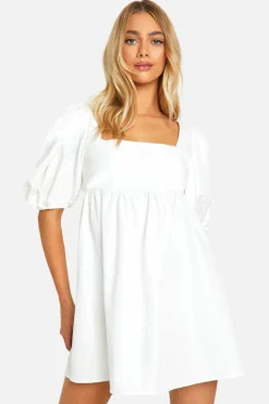 Smock Dresses*boohoo Volume Sleeve Tie Back Mini Dress white