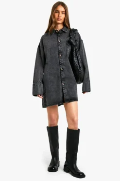Shirt Dresses|Mini Dresses*boohoo Oversized Denim Shirt Dress washed black