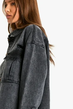 Shirt Dresses|Mini Dresses*boohoo Oversized Denim Shirt Dress washed black