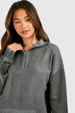Sweatshirts|Hoodies & Sweatshirts*boohoo Washed Half Zip Oversized Sweatshirt charcoal