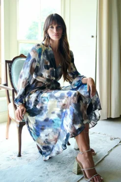 Wrap Dresses|Midi Dresses*Blue Vanilla Watercolour Wrap Midi Dress Navy