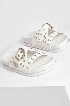 Flats|Sandals*boohoo Western Buckle Slider white