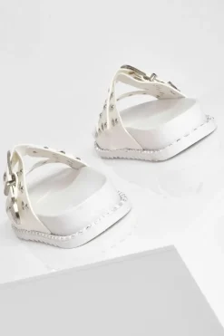 Flats|Sandals*boohoo Western Buckle Slider white
