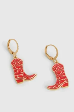 Earrings*boohoo Western Cowboy Boot Earrings red