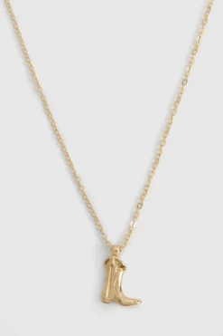 Necklaces*boohoo Western Cowboy Boot Necklace gold