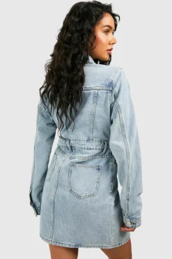 Shirt Dresses|Mini Dresses*boohoo Western Denim Shirt Dress light blue