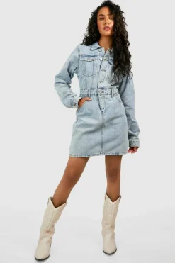 Shirt Dresses|Mini Dresses*boohoo Western Denim Shirt Dress light blue