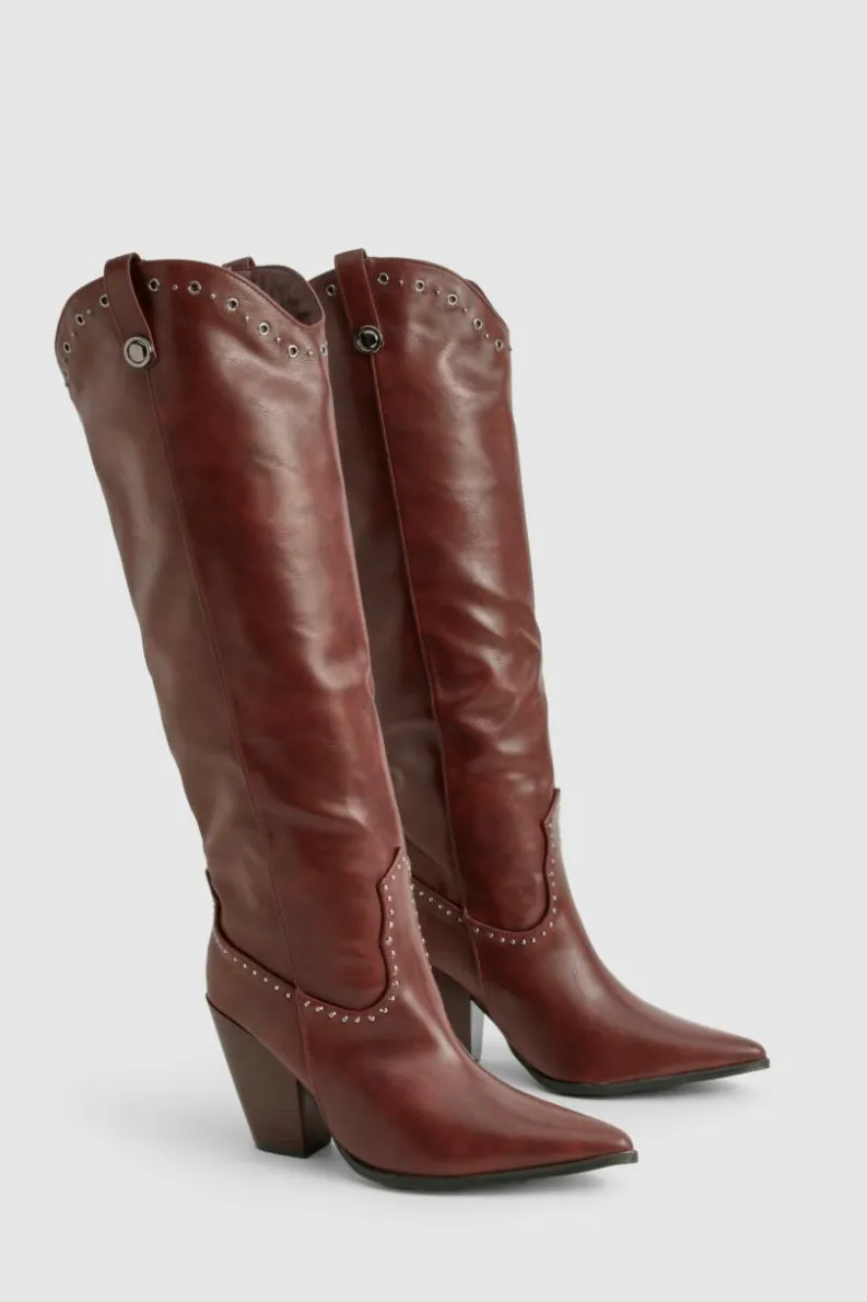 Cowboy Boots*boohoo Western Studded Detail Boots burgundy