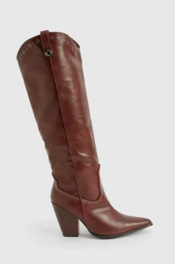 Cowboy Boots*boohoo Western Studded Detail Boots burgundy