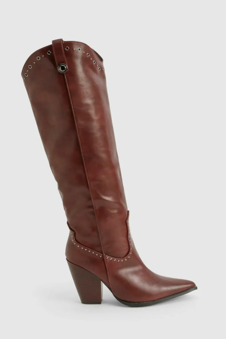 Cowboy Boots*boohoo Western Studded Detail Boots burgundy