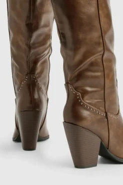 Cowboy Boots|All Boots*boohoo Western Studded Detail Boots chocolate