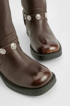 Knee High Boots|Cowboy Boots*boohoo Western Style Buckle Detail Knee High Boots brown