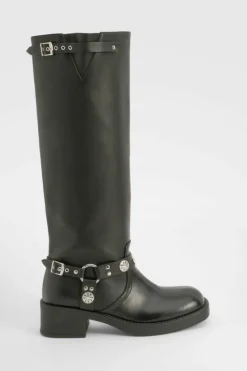 Knee High Boots|Cowboy Boots*boohoo Western Style Buckle Detail Knee High Boots black