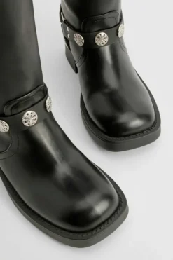 Knee High Boots|Cowboy Boots*boohoo Western Style Buckle Detail Knee High Boots black