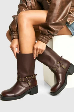 Cowboy Boots*boohoo Western Style Buckle Detail Boots brown