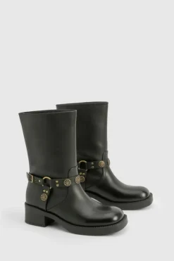 Cowboy Boots*boohoo Western Style Buckle Detail Boots black