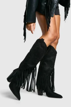 Cowboy Boots|All Boots*boohoo Western Style Tassel Detail Cowboy Boots black