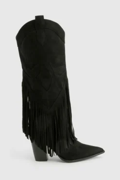 Cowboy Boots|All Boots*boohoo Western Style Tassel Detail Cowboy Boots black