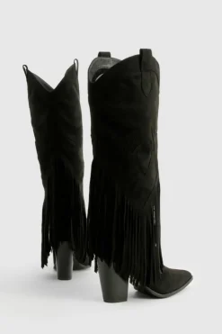 Cowboy Boots|All Boots*boohoo Western Style Tassel Detail Cowboy Boots black