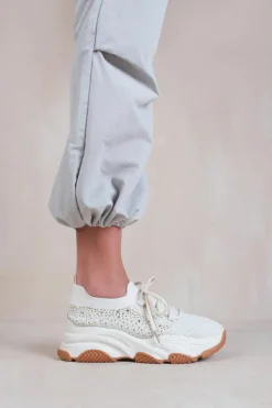 Trainers*Where's That From Whisper' Chunky Sole Knit Trainers With Crystal Embellishment Beige