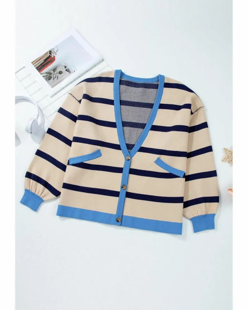 Cardigans*Azura Exchange Colorblock Drop Shoulder Buttoned Loose Cardigan White
