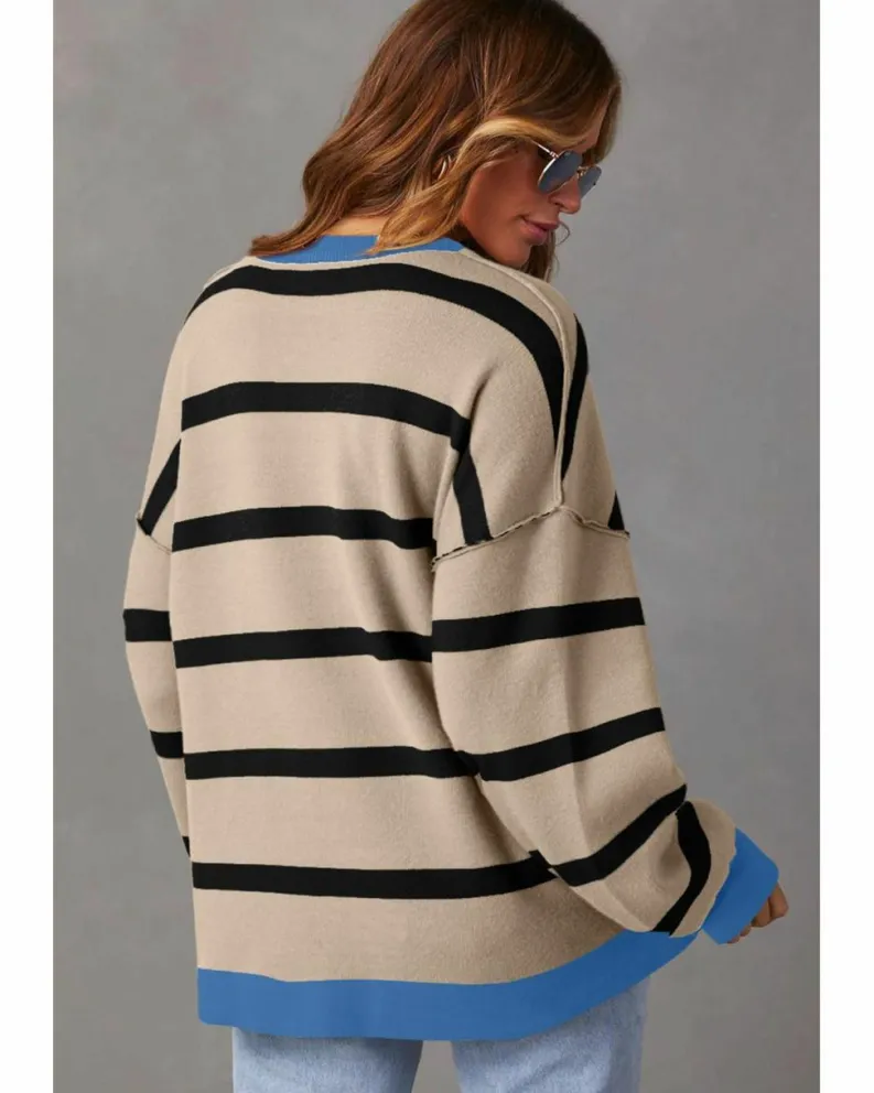 Cardigans*Azura Exchange Colorblock Drop Shoulder Buttoned Loose Cardigan White