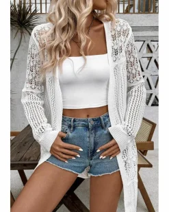 Cardigans*Azura Exchange Crochet Hollow Out Open Front Cardigan White