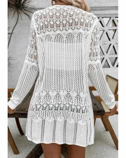Cardigans*Azura Exchange Crochet Hollow Out Open Front Cardigan White