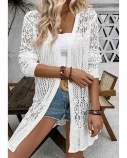 Cardigans*Azura Exchange Crochet Hollow Out Open Front Cardigan White