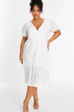 Wrap Dresses|Midi Dresses*Quiz Curve Broderie Wrap Midi Dress White