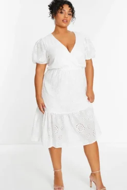 Wrap Dresses|Midi Dresses*Quiz Curve Broderie Wrap Midi Dress White