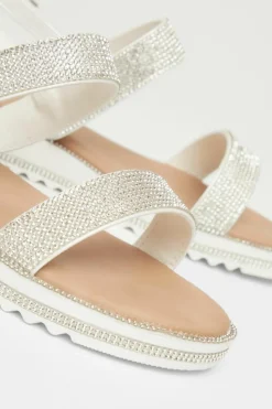 Sandals*Quiz Diamante Flat Sandals White