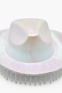 Hats & Gloves|Hats & Gloves*boohoo Diamante Tassel Trim Cowboy Hat white