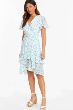 Wrap Dresses|Skater Dresses*Quiz Ditsy Print Chiffon Wrap Midi Dress White