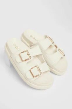 Sandals*Quiz Double Buckle Flat Sandals White