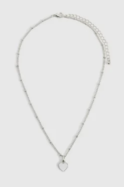Necklaces*boohoo White Enamel Heart Necklace silver