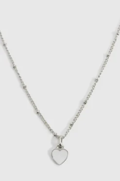 Necklaces*boohoo White Enamel Heart Necklace silver