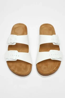 Sandals*Quiz Faux Leather Double Strap Flat Sandals White