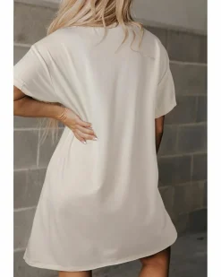Shirt Dresses*Azura Exchange Floral Peace Sign Graphic T Shirt Dress White