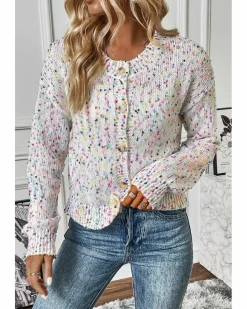 Cardigans*Azura Exchange Multicolor Confetti Sweater Cardigan White