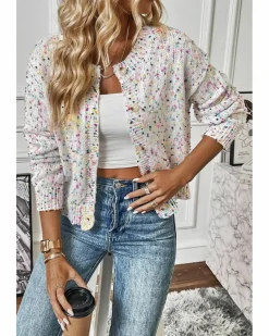 Cardigans*Azura Exchange Multicolor Confetti Sweater Cardigan White