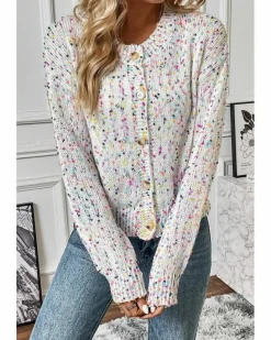 Cardigans*Azura Exchange Multicolor Confetti Sweater Cardigan White