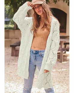 Cardigans*Azura Exchange Rhombus Hollowed Knit Open Front Cardigan White