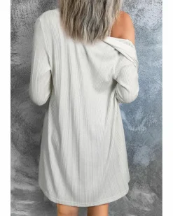 Cardigans*Azura Exchange Solid Color Ribbed Button up Tunic Cardigan White