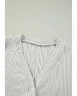 Cardigans*Azura Exchange Solid Color Ribbed Button up Tunic Cardigan White