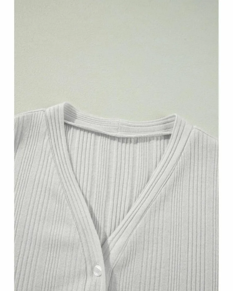 Cardigans*Azura Exchange Solid Color Ribbed Button up Tunic Cardigan White