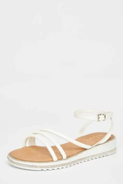 Sandals*Quiz Strappy Flat Sandals White