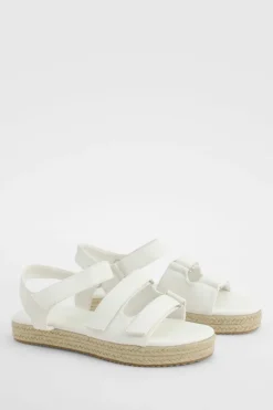 Sandals*boohoo Wide Fit Adjustable Strap Flatform Sandals white